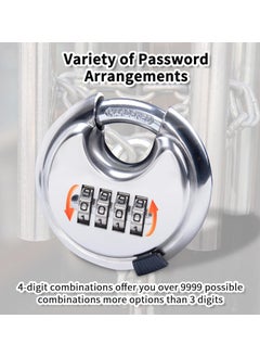 LASALE LASALE Stainless Steel Disc Padlock with 4 Digit Combination Keyless Heavy Duty Combination Lock for Outdoor Sheds Fence Gate Hasps Storage Unit School Gym Locker Silver  - Image 4