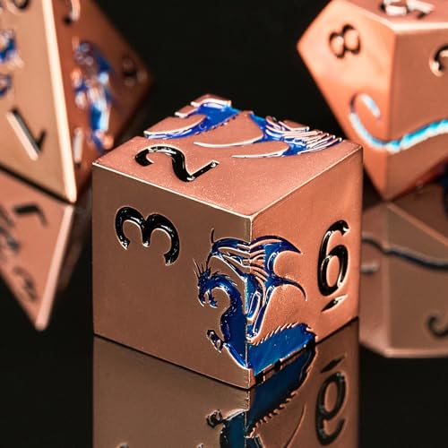 HNCCESG Blue Dragon Theme Metal Dice SetHNCCESG 7PCS Solid Zinc Alloy Polyhedral Dice with Magnetic Gift Box for RPG Tabletop Game Lovers Ancient Gold with Blue Dragon - Image 5