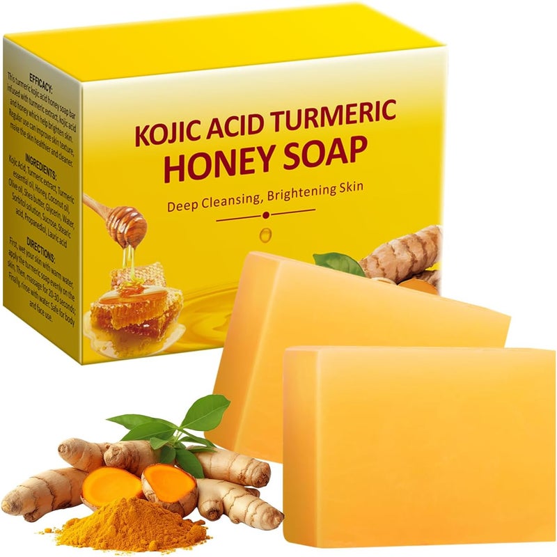 Kojic Acid Turmeric Soap with Honey For Face and Body Kojic Acid Soap Turmeric Soaps Bar Face Soaps Bar For Cleansing Exfoliating Daily Face Wash 200g
