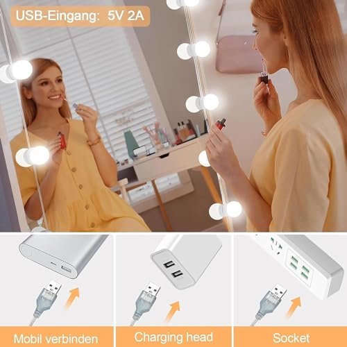 Pretmess Vanity Lights for Mirror, Hollywood Style Vanity Lights with 10 dimmable Bulbs,Adjustable Color & Brightness,USB Cable(No Mirror Include) - Image 4