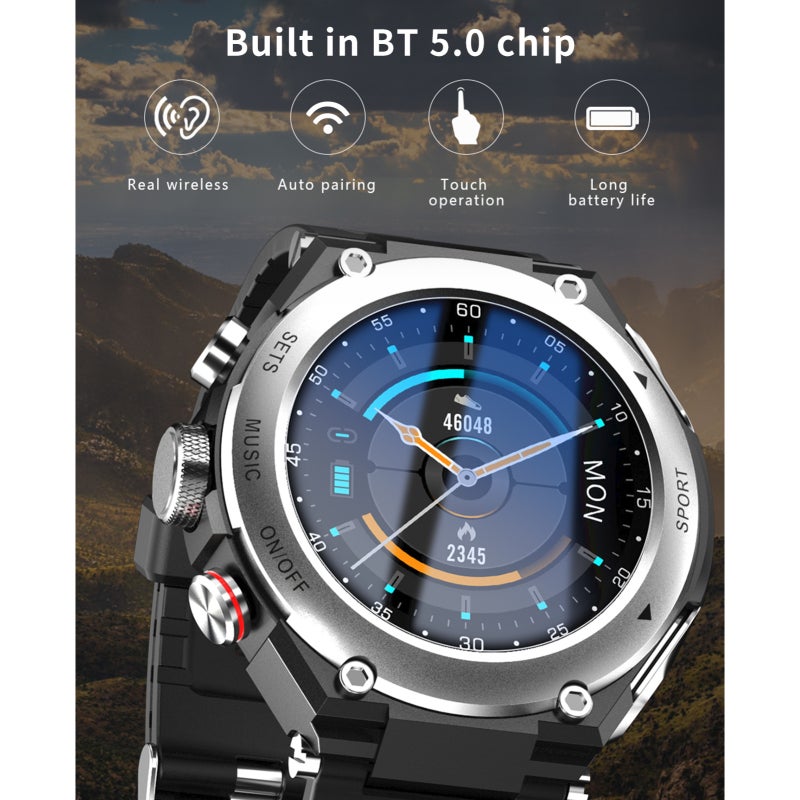 ساعات ذكية سماعة سمعية 2 في 1: اتصال مستقر بتقنية البلوتوث 5.0، مقاومة للماء IP67، شاشة لمس كاملة، مراقبة مستمرة لمعدل القلب، وآلية متعددة الرياضات لمستخدمي أندرويد وآي أو إس - Image 3