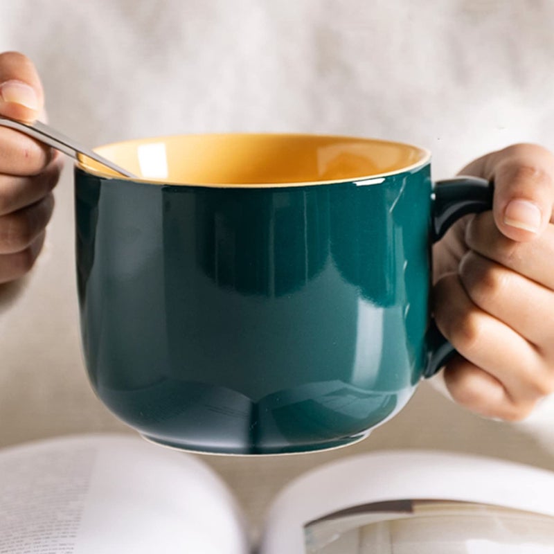 Arawat 21oz Soup Bowls Microwave Safe with Handles Spoon and Coaster Cute Large Soup Mugs XXL Coffee Mug Big Ceramic Tea Cups Cappuccino Cup Gift Birthday Gifts for Women and Men - Image 1