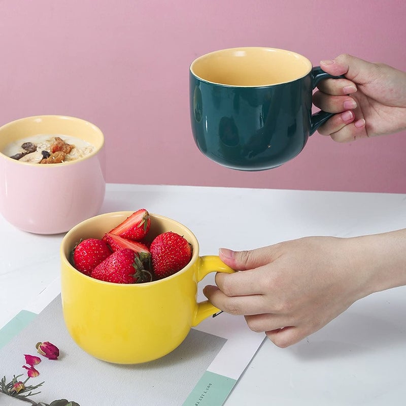 Arawat 21oz Soup Bowls Microwave Safe with Handles Spoon and Coaster Cute Large Soup Mugs XXL Coffee Mug Big Ceramic Tea Cups Cappuccino Cup Gift Birthday Gifts for Women and Men - Image 3