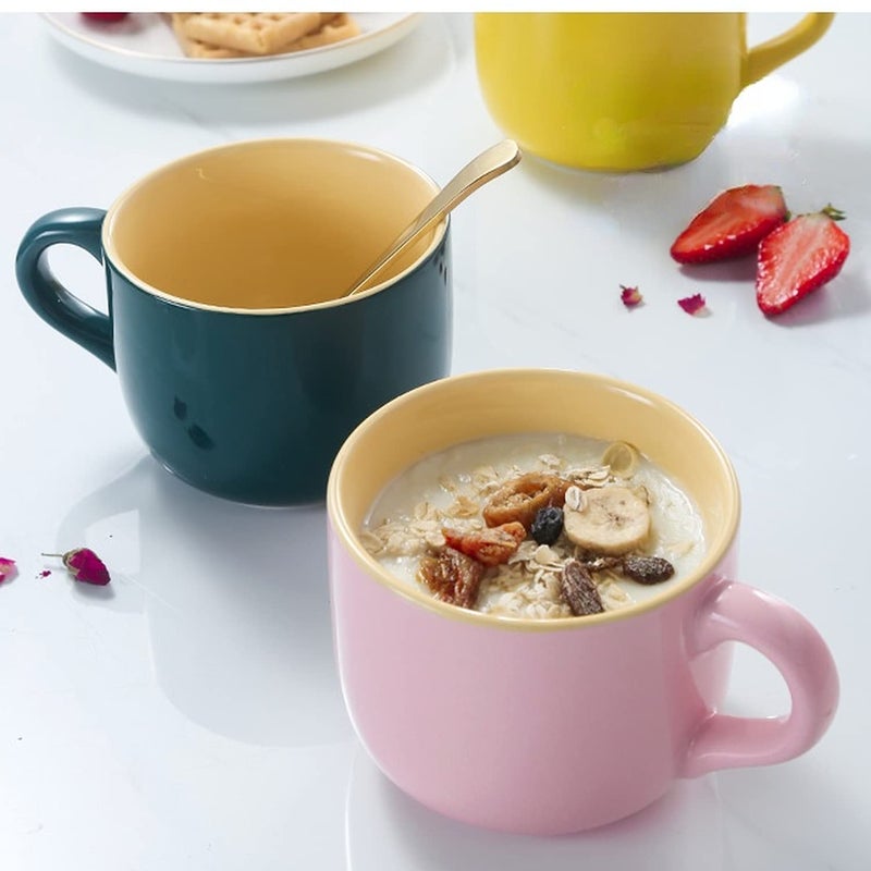 Arawat 21oz Soup Bowls Microwave Safe with Handles Spoon and Coaster Cute Large Soup Mugs XXL Coffee Mug Big Ceramic Tea Cups Cappuccino Cup Gift Birthday Gifts for Women and Men - Image 5