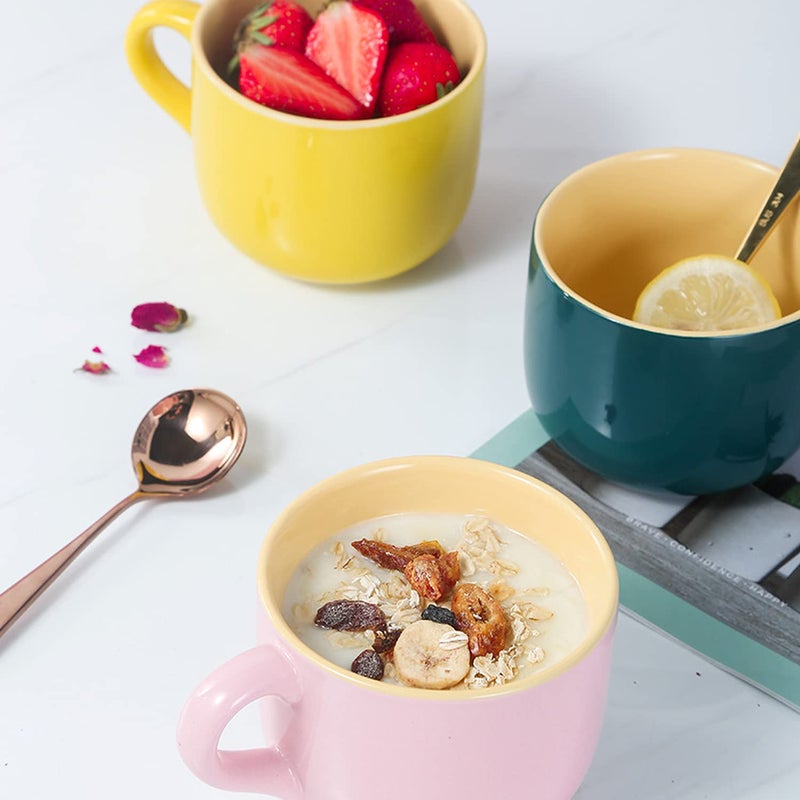 Arawat 21oz Soup Bowls Microwave Safe with Handles Spoon and Coaster Cute Large Soup Mugs XXL Coffee Mug Big Ceramic Tea Cups Cappuccino Cup Gift Birthday Gifts for Women and Men - Image 4