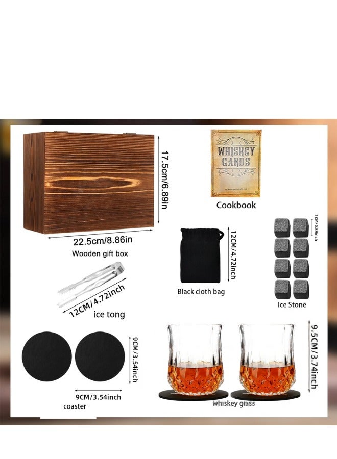 DOUGEI Whiskey Stones and Whiskey Glass Gift Box Set, Idea for Men Dad, 8 Granite Chilling Whisky Rocks + 2 Glasses in Wooden Box - Best Gift for Men Father's Day Dad's Birthday - Image 2