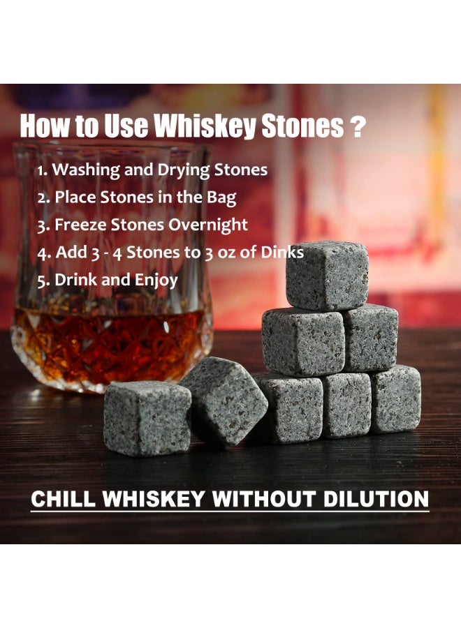 DOUGEI Whiskey Stones and Whiskey Glass Gift Box Set, Idea for Men Dad, 8 Granite Chilling Whisky Rocks + 2 Glasses in Wooden Box - Best Gift for Men Father's Day Dad's Birthday - Image 4