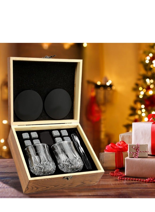 DOUGEI Whiskey Stones and Whiskey Glass Gift Box Set, Idea for Men Dad, 8 Granite Chilling Whisky Rocks + 2 Glasses in Wooden Box - Best Gift for Men Father's Day Dad's Birthday - Image 5