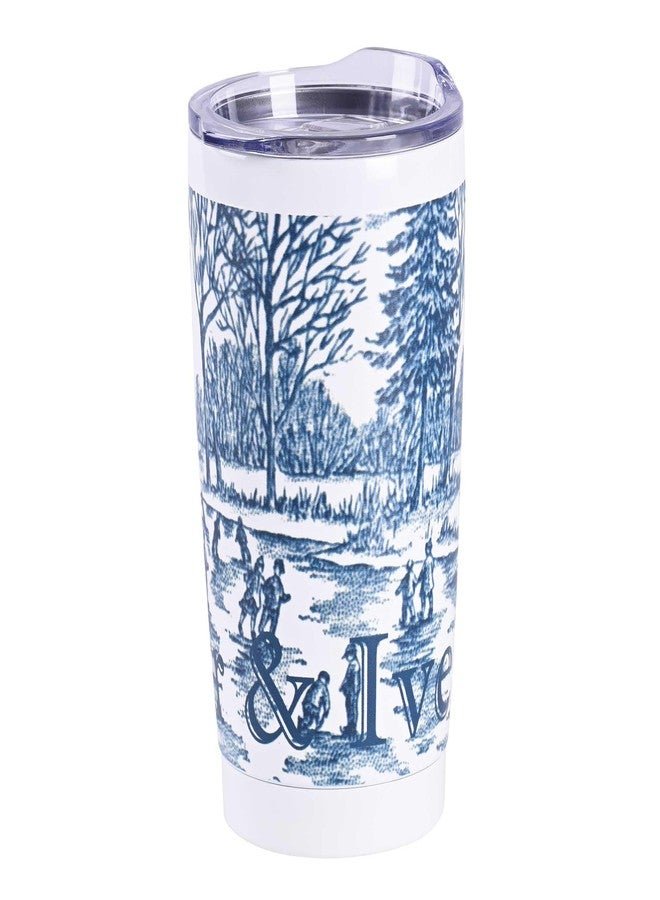 إيلانز ديزاينز كوب سفر معزول من الفولاذ المقاوم للصدأ سعة 20 أونصة من تصميمات إيلانز، كوريير وإيفز، بتصميم متزلجين على الجليد في أرض العجائب الساحرة، باللونين الأزرق والأبيض، مع غطاء، مناسب للماء والقهوة - مشهد شتوي عتيق لعيد الميلاد - Image 2
