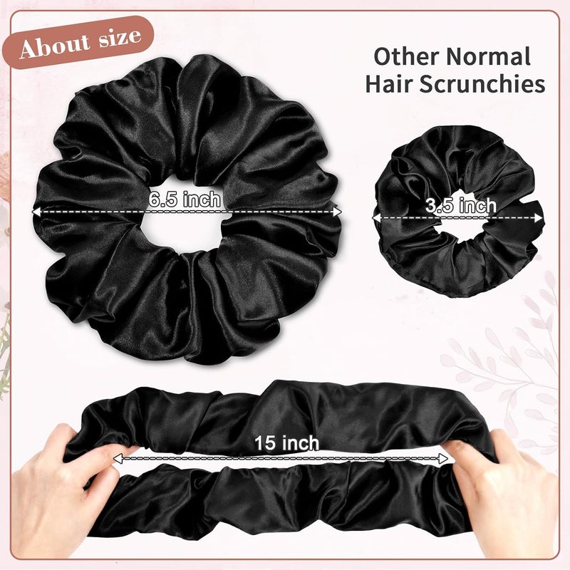 CEELGON Black Big Satin Scrunchie6.5 Inches Jumbo Scrunchies Silky Hair Ties Oversized Ponytail Holderfor Thick Curly Hair Extra Large Hair Accessories for Women (Black) - Image 2