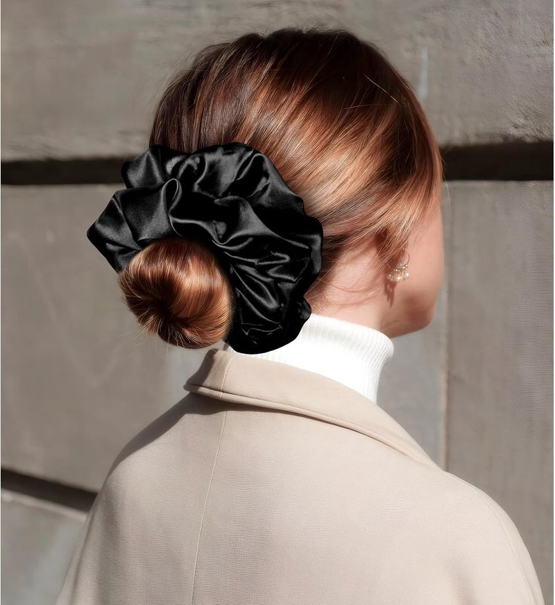 CEELGON Black Big Satin Scrunchie6.5 Inches Jumbo Scrunchies Silky Hair Ties Oversized Ponytail Holderfor Thick Curly Hair Extra Large Hair Accessories for Women (Black) - Image 4