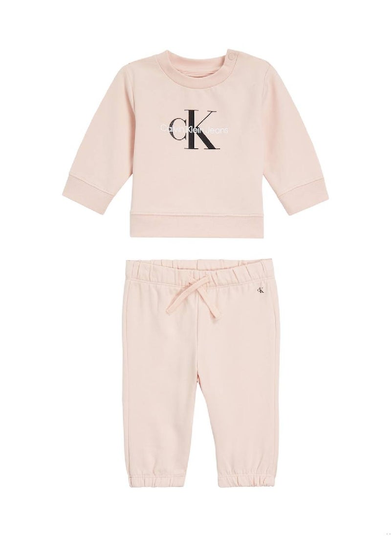 Calvin Klein Jeans Baby's Logo Terry Tracksuit Set, Cotton - Pink  - Image 1