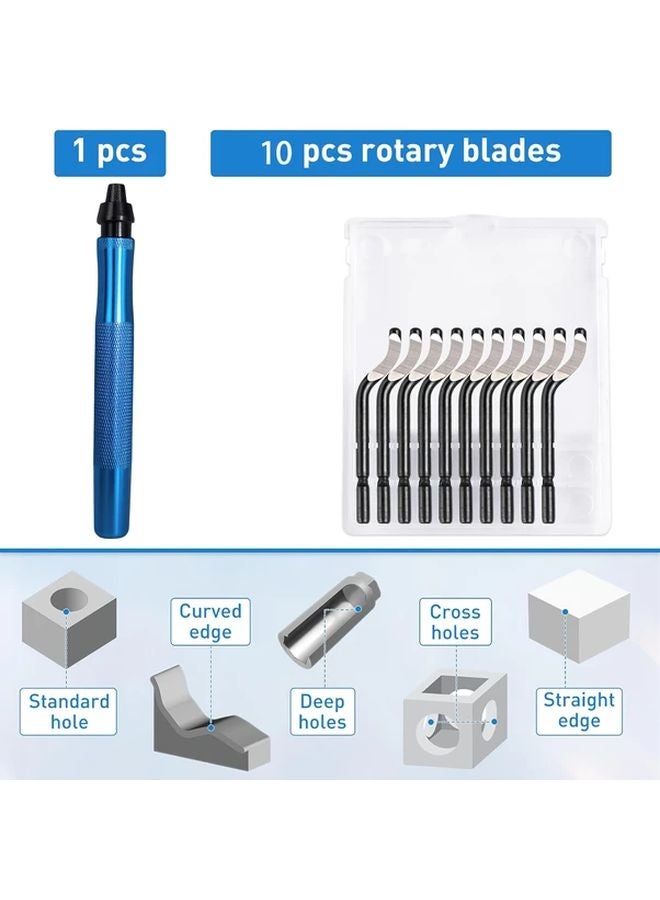 Blue Deburring Tool Set With 10 High Speed Steel Blades For Metal Resin Plastic - Image 4