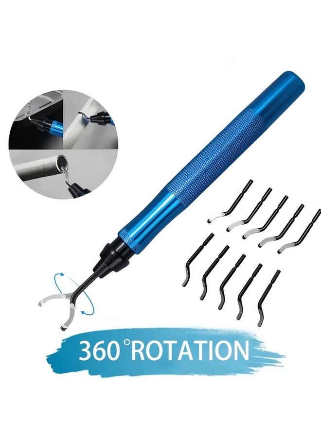 Blue Deburring Tool Set With 10 High Speed Steel Blades For Metal Resin Plastic - Image 2