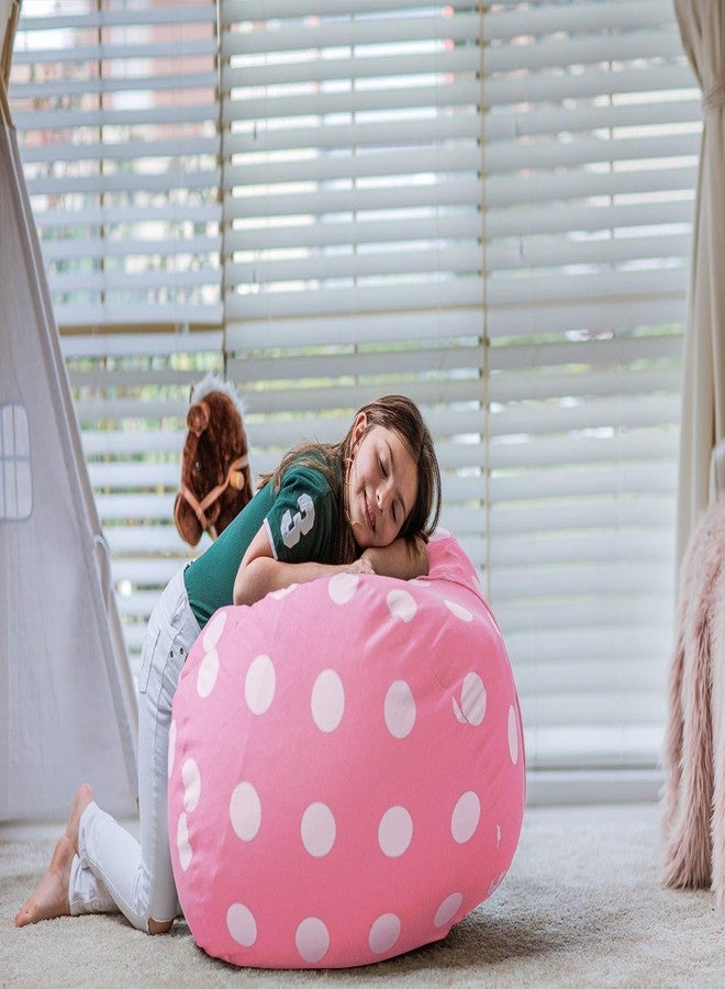 WEKAPO Stuffed Animal Storage Bean Bag Chair Cover for Kids | Stuffable Zipper Beanbag for Organizing Children Plush Toys Large Premium Cotton Canvas (Pink Dot, X-Large) - Image 4
