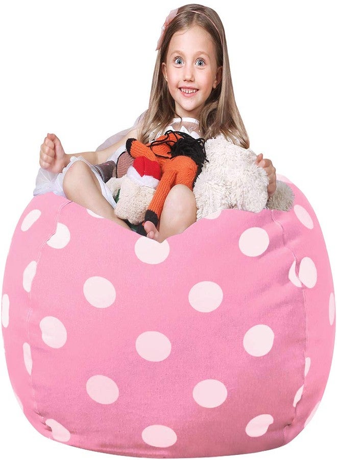 WEKAPO Stuffed Animal Storage Bean Bag Chair Cover for Kids | Stuffable Zipper Beanbag for Organizing Children Plush Toys Large Premium Cotton Canvas (Pink Dot, X-Large) - Image 1