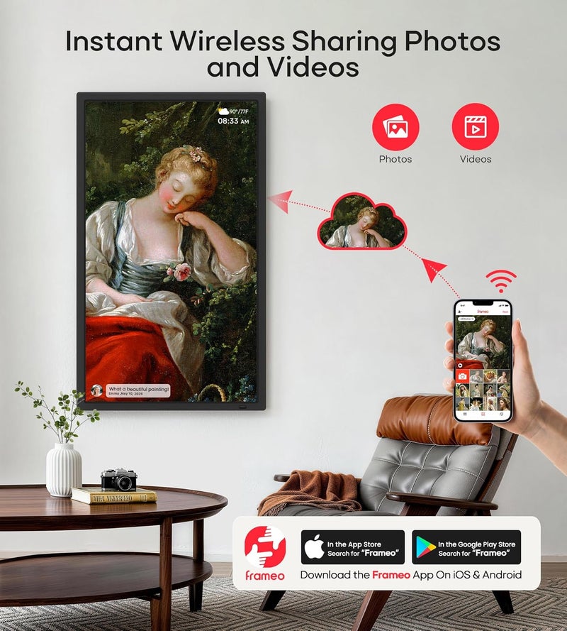 BIGASUO Frameo 32" Extra Large Digital Picture Frame WiFi 64GB, 1920 x 1080 FHD IPS Touch Screen Electronic Photo Frames, Wall Mounted, Auto-Rotate, Support USB and SD Card, Share Photos Videos Instantly - Image 2