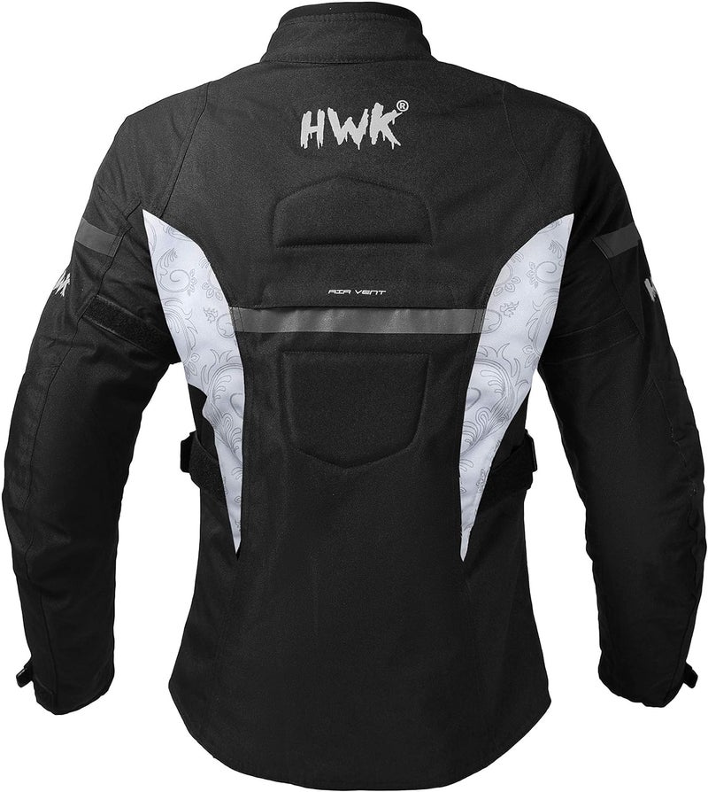 HWK Adventure/Touring Motorcycle Jacket for Women with CE Armor - Black & White, 2X-Large - Image 4