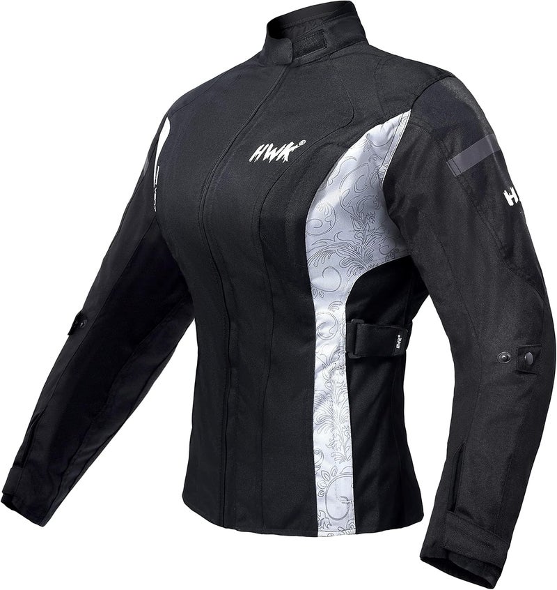HWK Adventure/Touring Motorcycle Jacket for Women with CE Armor - Black & White, 2X-Large - Image 1