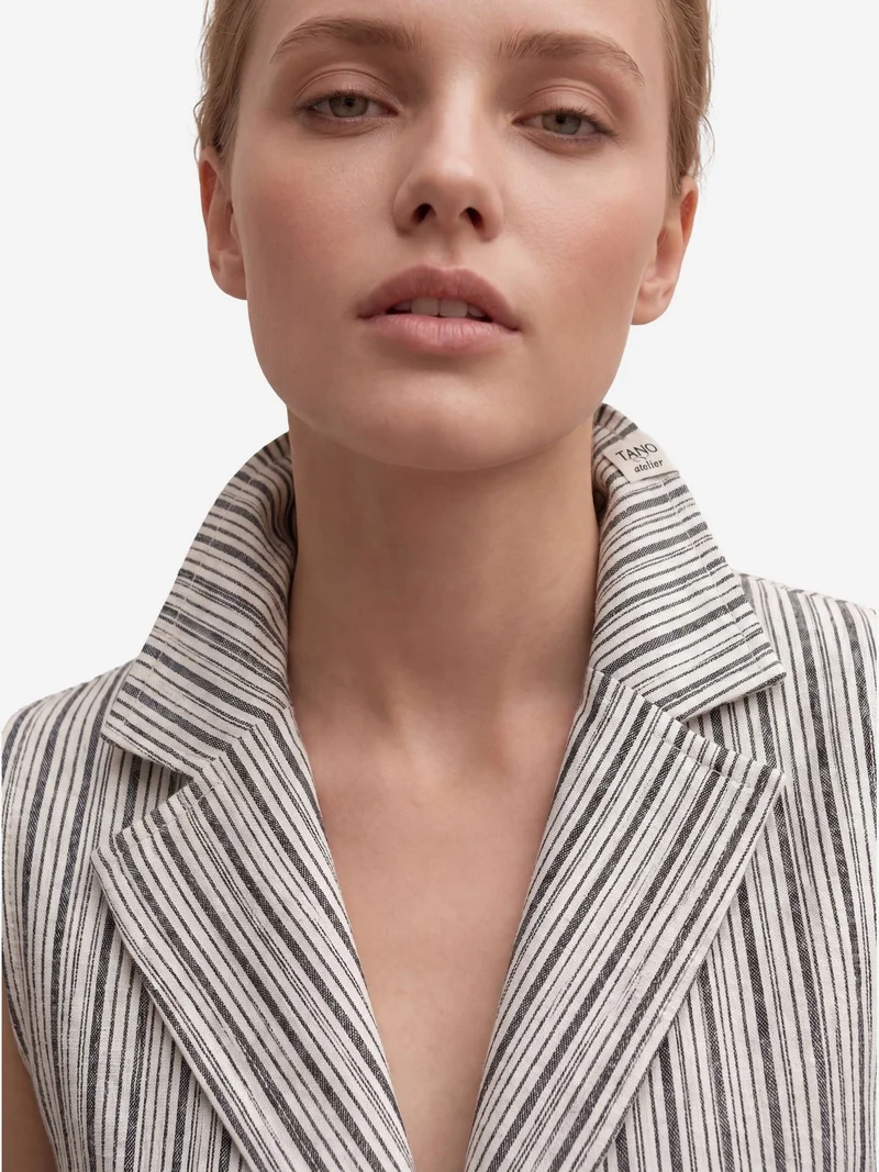 My Fashion Stone Natural MY FASHION Striped Shawl-Collar Vest and Wide-Leg Trousers Set for Women | Best Price UAE