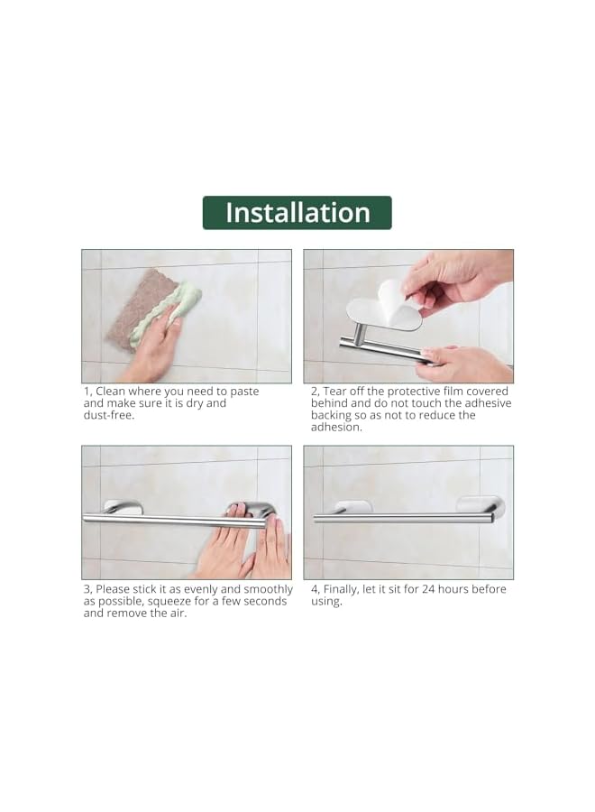 S-TOP Adhesive Towel Bar 5 Pcs Self Adhesive Bathroom Hardware Accessory Kit ， Towel Hook Stainless Steel Wall Mount Towel Holder(NO Drilling) (Sliver) - Image 5