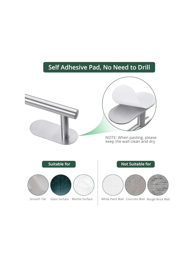 S-TOP Adhesive Towel Bar 5 Pcs Self Adhesive Bathroom Hardware Accessory Kit ， Towel Hook Stainless Steel Wall Mount Towel Holder(NO Drilling) (Sliver) - Image 2