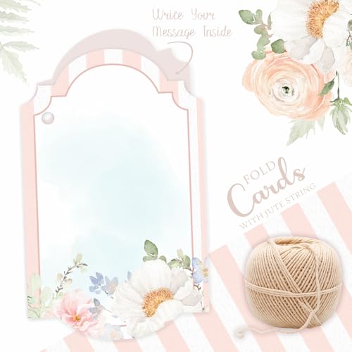 Chic a Choc Write Your Own Message' Blank Gift Tags. 50 Folding Gift Cards in a Beautiful Watercolour Floral Design. with Jute String for attaching to Gifts and Cake Boxes. - Image 3