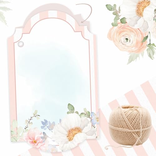 Chic a Choc Write Your Own Message' Blank Gift Tags. 50 Folding Gift Cards in a Beautiful Watercolour Floral Design. with Jute String for attaching to Gifts and Cake Boxes. - Image 1