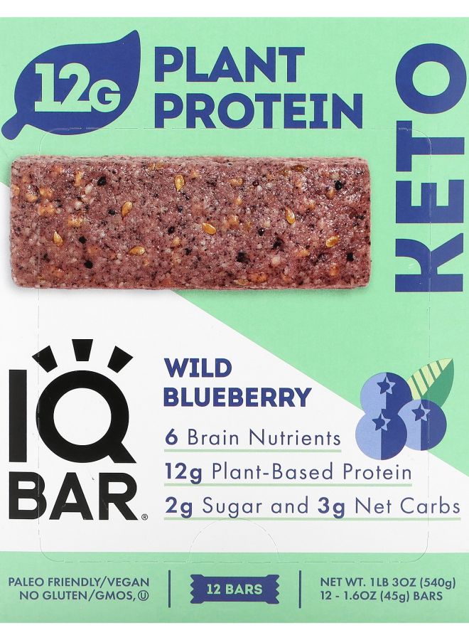 Plant Protein Bars Wild Blueberry 12 Bars 1.6 oz (45 g) each