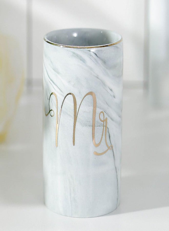 RabyLeo Marble ceramic mug, creative ceramic toothbrush holder, simple couple mouthwash cup. (Grey & A) - Image 3