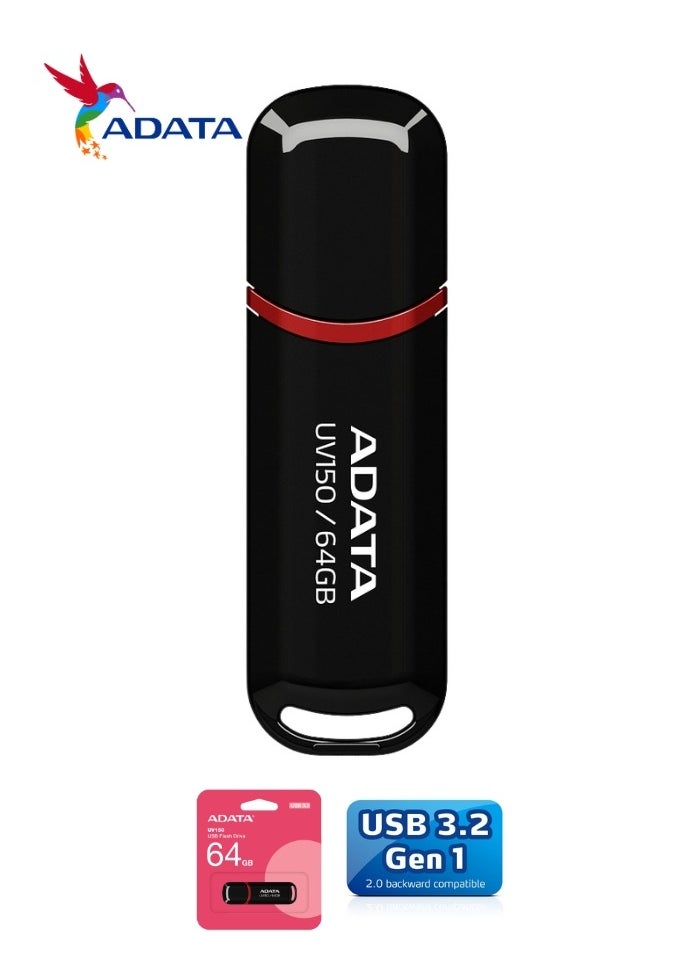 ADATA UV150 Classic 64GB USB 3.2 Flash Drive | Lightweight and Fast Data Transfer | Black  - Image 3