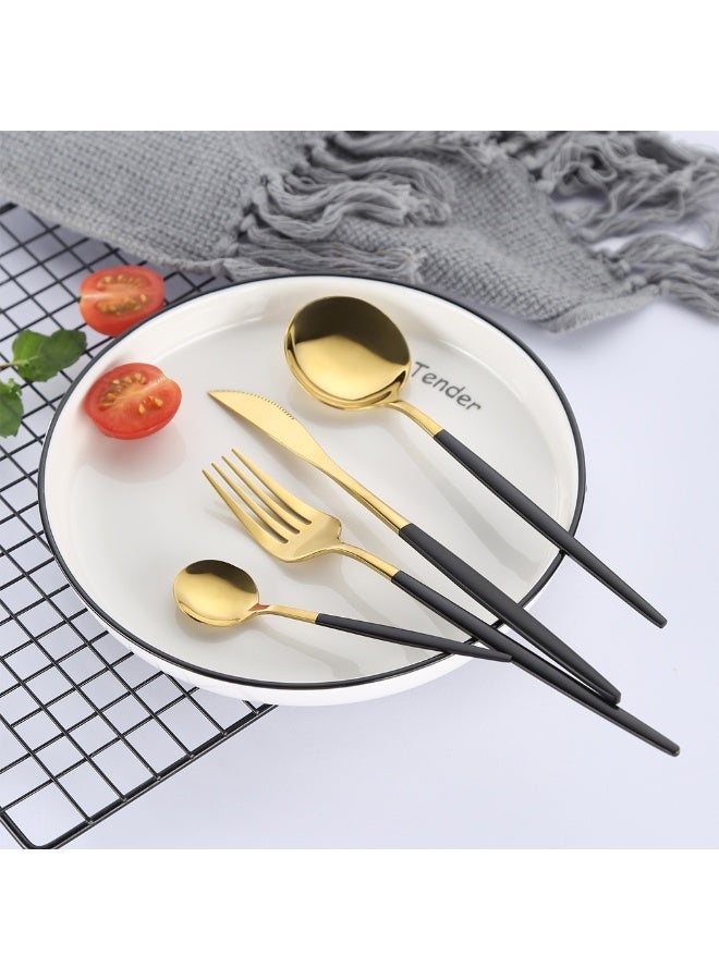 Sunhome 24-Piece Stainless Steel Cutlery Set Spoon Set Spoon Fork Set Gold - Image 4