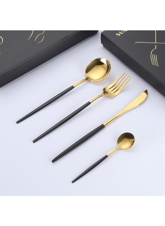 Sunhome 24-Piece Stainless Steel Cutlery Set Spoon Set Spoon Fork Set Gold - Image 3