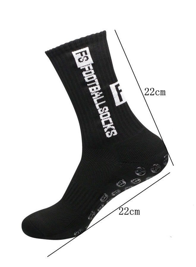 3 pairs of football socks, sports running socks, bottom anti slip silicone dots, professional training mid length socks black