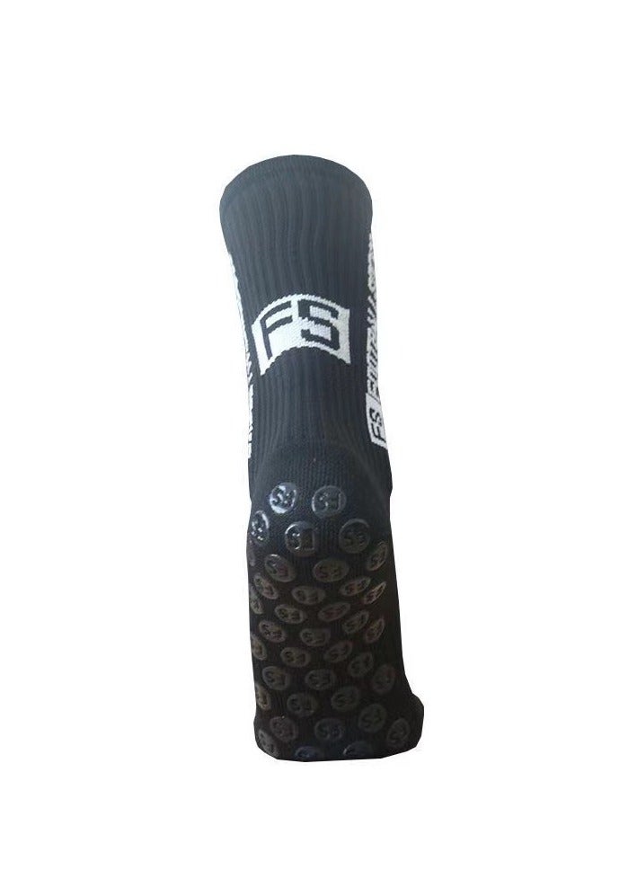 3 pairs of football socks, sports running socks, bottom anti slip silicone dots, professional training mid length socks black