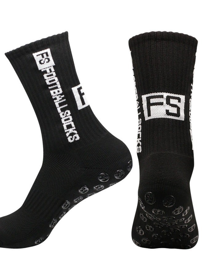 3 pairs of football socks, sports running socks, bottom anti slip silicone dots, professional training mid length socks black