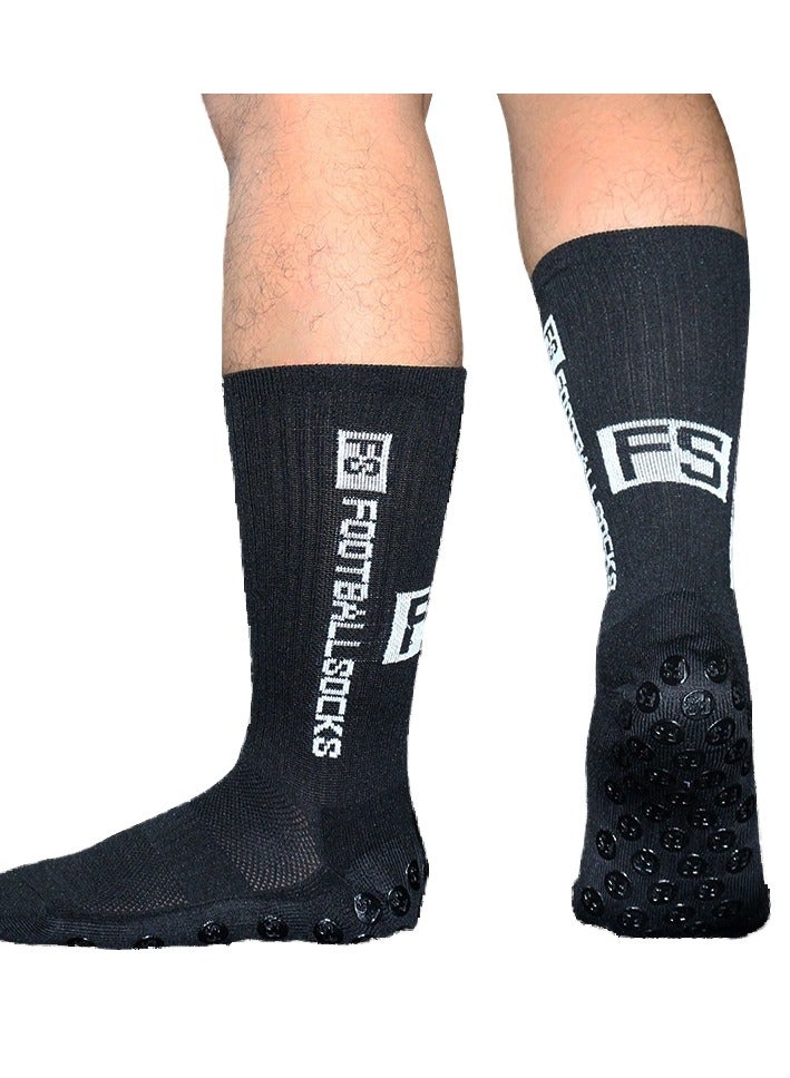 3 pairs of football socks, sports running socks, bottom anti slip silicone dots, professional training mid length socks black