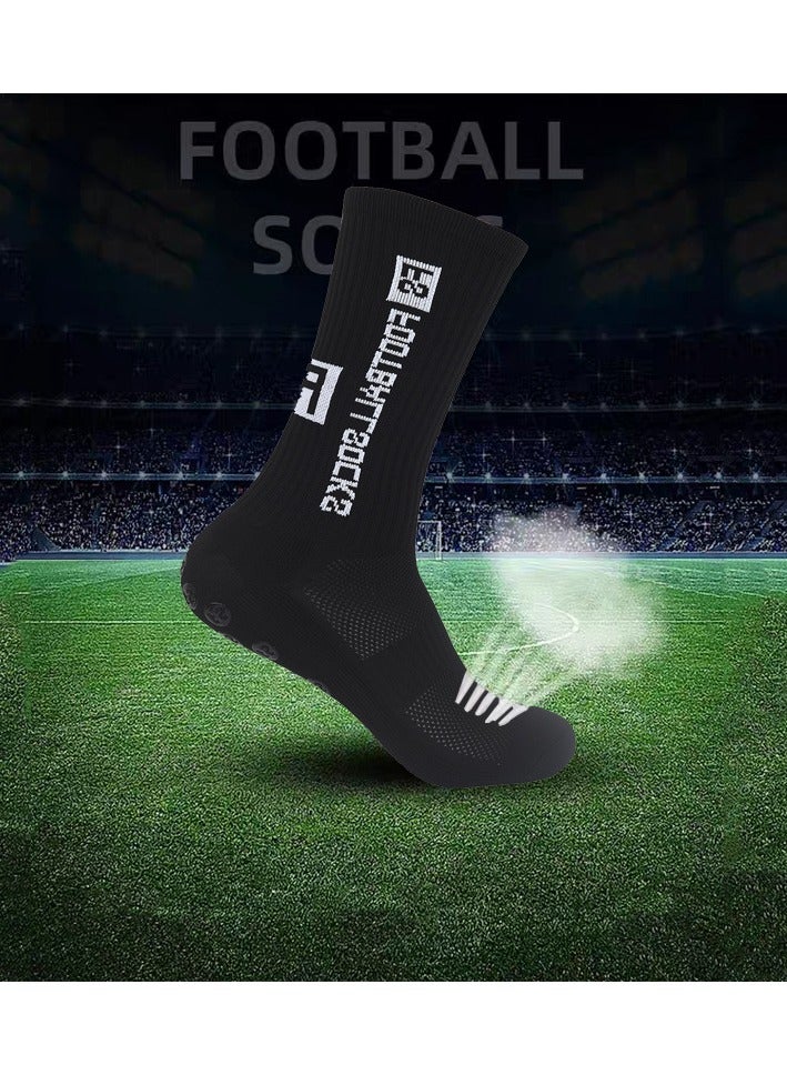 3 pairs of football socks, sports running socks, bottom anti slip silicone dots, professional training mid length socks black