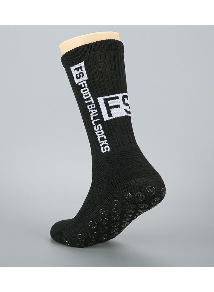 3 pairs of football socks, sports running socks, bottom anti slip silicone dots, professional training mid length socks black