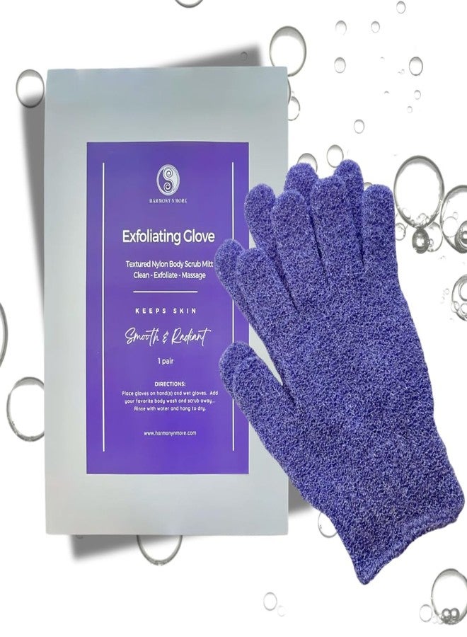 Harmony N More Exfoliating Glove – Shower Gloves & Body Scrubber Mitt for Women & Men – Textured Nylon Exfoliating Mitt for Shower – Scrub Gloves Exfoliating Dead Skin Remover – 1 Pair Lavender - Image 1