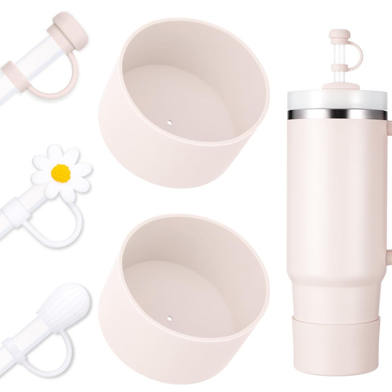 DUNLAGUE Boot and Straw Cover Set  2pcs Silicone Boot 3pcs Straw Cap Bottom Protector for Stanley Cup H20 30oz  40oz Exact Color Match with Stanley Accessories Rose Quartz