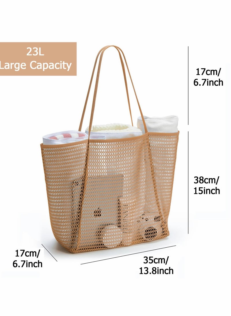 KASTWAVE Mesh Beach Bag for Women, Large Tote Bag Lightweight Foldable Beach Tote with Zipper Pocket for Women Vacation Beach Pool Trip - Image 5