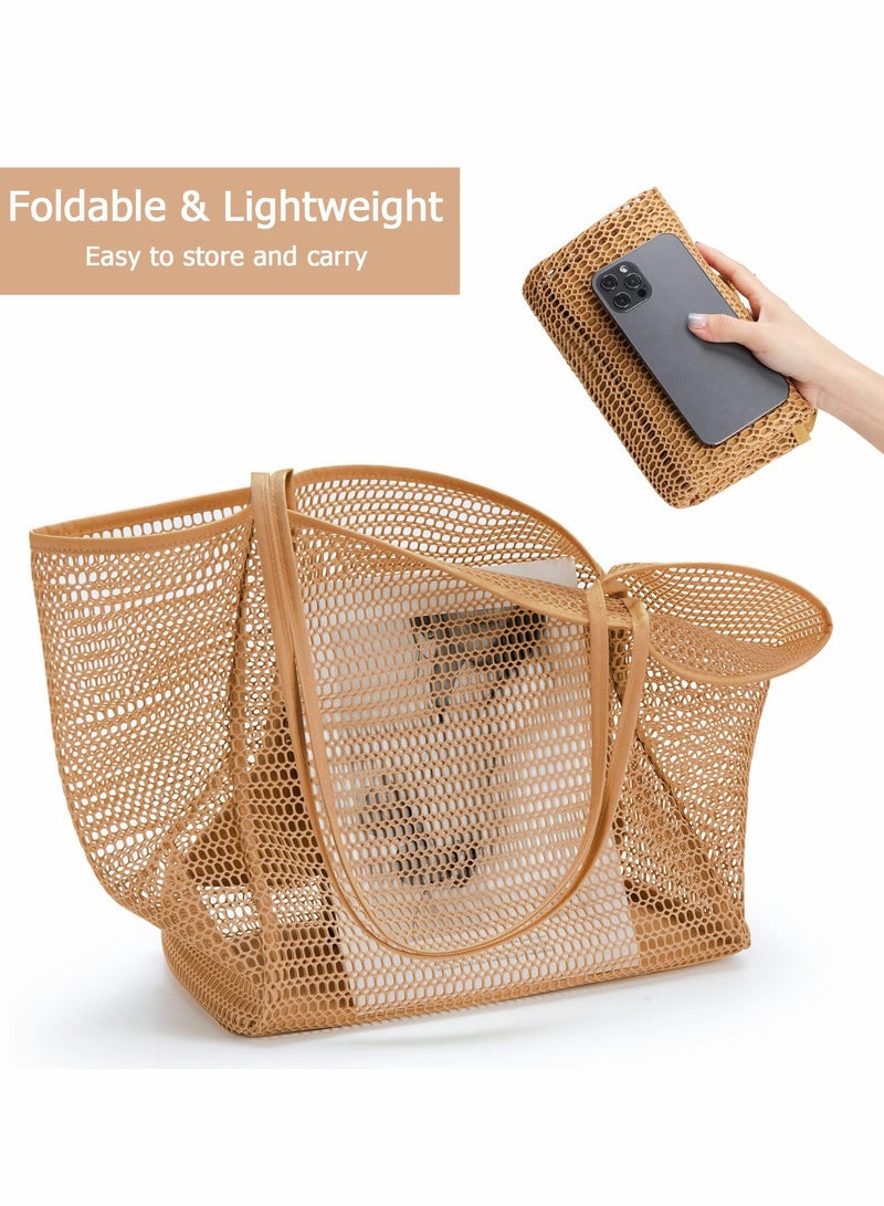 KASTWAVE Mesh Beach Bag for Women, Large Tote Bag Lightweight Foldable Beach Tote with Zipper Pocket for Women Vacation Beach Pool Trip - Image 2