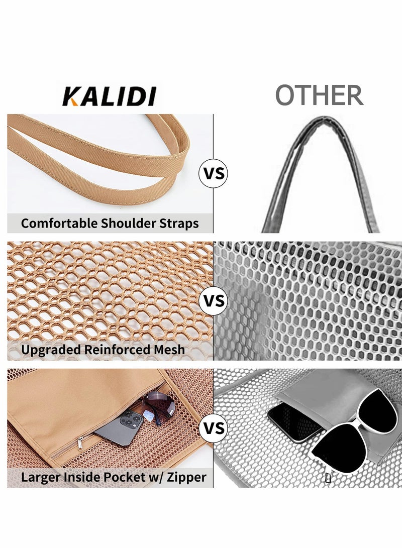 KASTWAVE Mesh Beach Bag for Women, Large Tote Bag Lightweight Foldable Beach Tote with Zipper Pocket for Women Vacation Beach Pool Trip - Image 4
