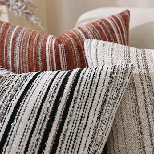 QDTTSRY Chenille Throw Decorative Pillow Covers 18x18 Set of 2, Textured Striped Boho Couch Pillow Covers, Cozy Neutral Farmhouse Cushion Cover for Couch Sofa Bedroom Living Room, Black - Image 5