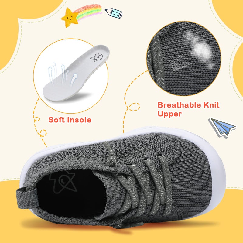 LeIsfIt Toddler Barefoot Shoes Girls Boys Lightweight Sneakers Kids Tennis Shoes Slip on Shoes Dark Grey Size 9 - Image 3