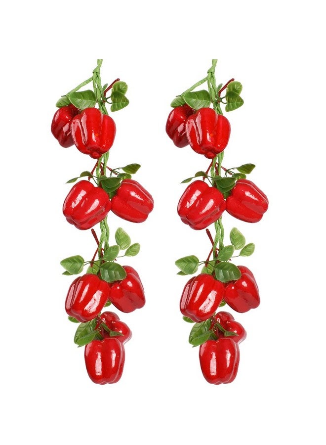 VIOCIWUO Artificial Hanging Bell Pepper String 2Pcs Simulated Lifelike Hot Chili Vegetable Fruit Garland Vine For Home Kitchen Fruit Shop Supermarket Farm Party Wall Decoration - Image 1
