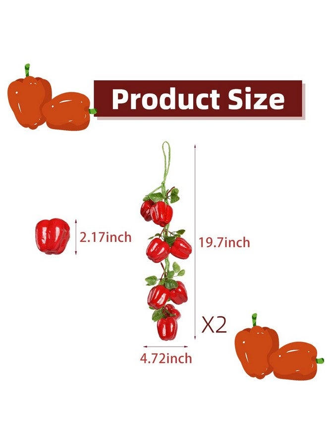 VIOCIWUO Artificial Hanging Bell Pepper String 2Pcs Simulated Lifelike Hot Chili Vegetable Fruit Garland Vine For Home Kitchen Fruit Shop Supermarket Farm Party Wall Decoration - Image 3