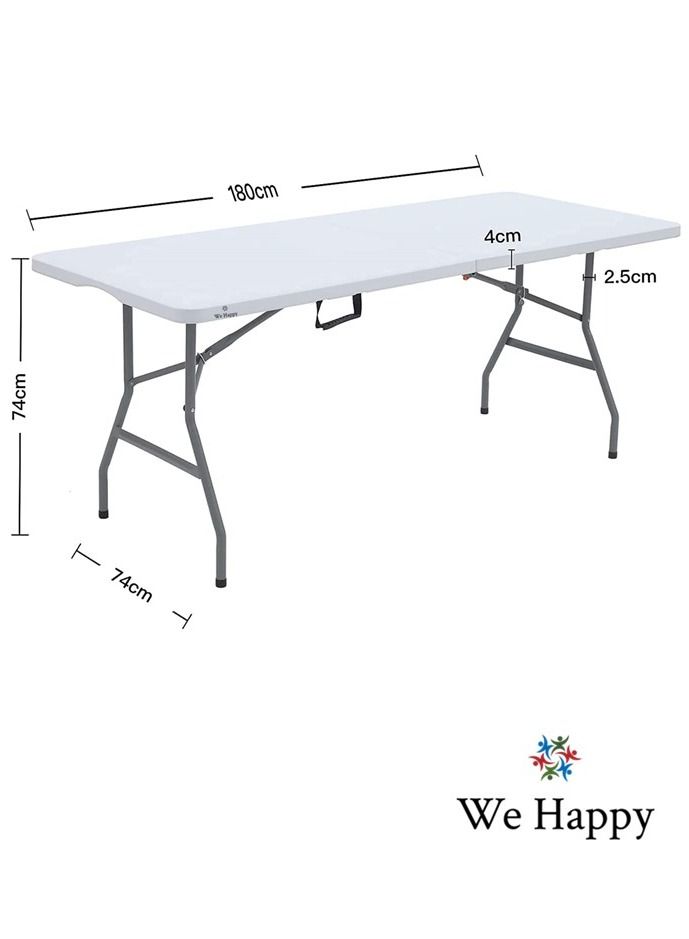 We Happy Foldable Heavy Duty White 6ft Plastic Table for Indoor Outdoor Parties Picnic Camping Wedding BBQ Catering Garden Dining Portable Utility Gear - Image 3