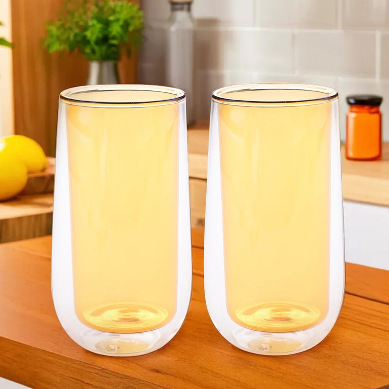 The Better Home UMAI Double Wall Borosilicate Glass Coffee Mug | Cups Set of 2-240ml Each | High Thermal Resistance | Microwave & Dishwasher Safe | Gifting Pack for Friends/Family/Couples | Yellow - Image 1